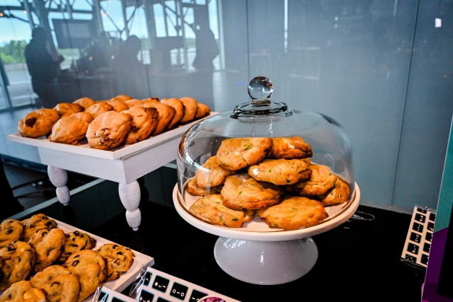 An assortment of cookies displayed at the gourmet cookie bar.